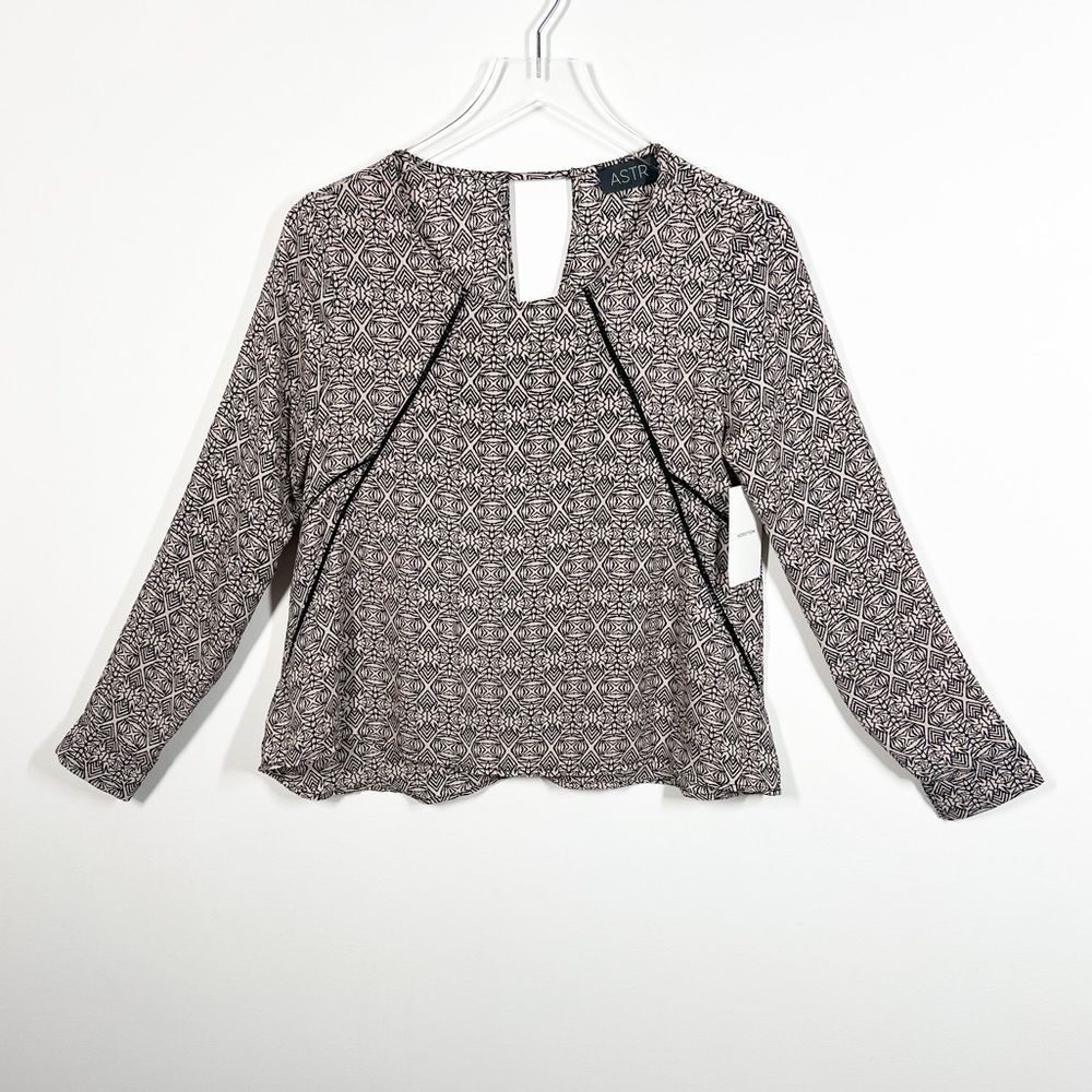 ASTR The Label for Nordstrom Women's Size XS Black Diamond Blouse Black Tan NWT